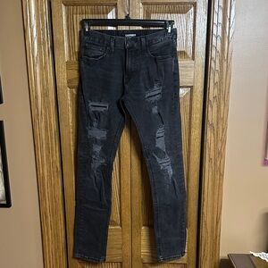 Express Men's Black Ripped Skinny Jeans